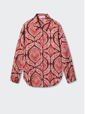 Mango Red Paisley Print Satin Button Up Blouse Size XXS